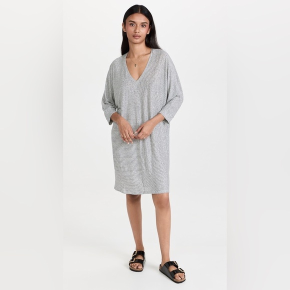 Hatch Maternity Maley Striped 100% Linen Dress Slouchy V-Neck One Size - Picture 1 of 9